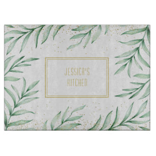 Monogram Elegant Greenerity Watercolor Blätter Schneidebrett