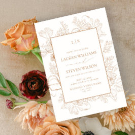 Monogram Elegant Hochzeit Terracotta Floral Line Einladung