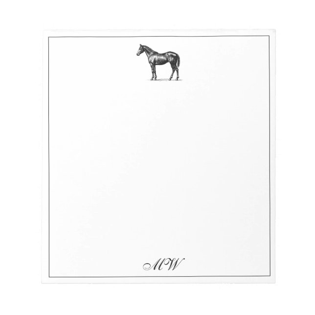 Monogram Elegant Horse Equestrian Custom Initials Notizblock (Vorderseite)