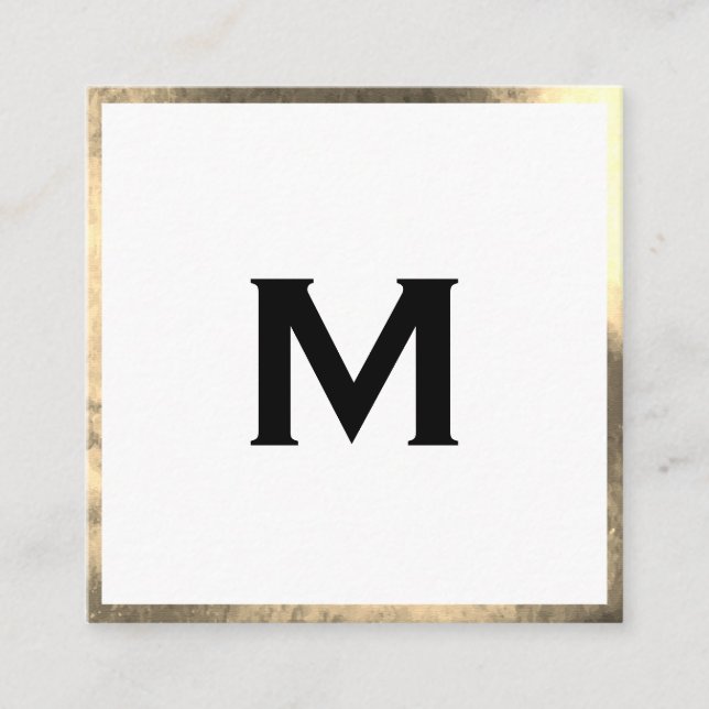 Monogram Elegant Imitats Golden Border Quadratische Visitenkarte (Vorderseite)