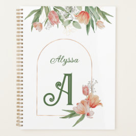 Monogram Elegant Initial & Name Wasserfarbenfloral Planer