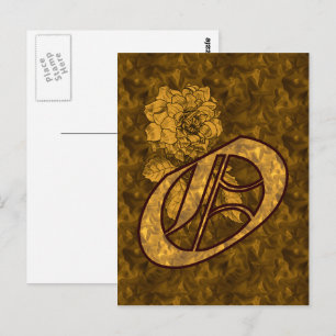 Monogram Elegant Initiale O Gold Pfingstrose Blume Postkarte