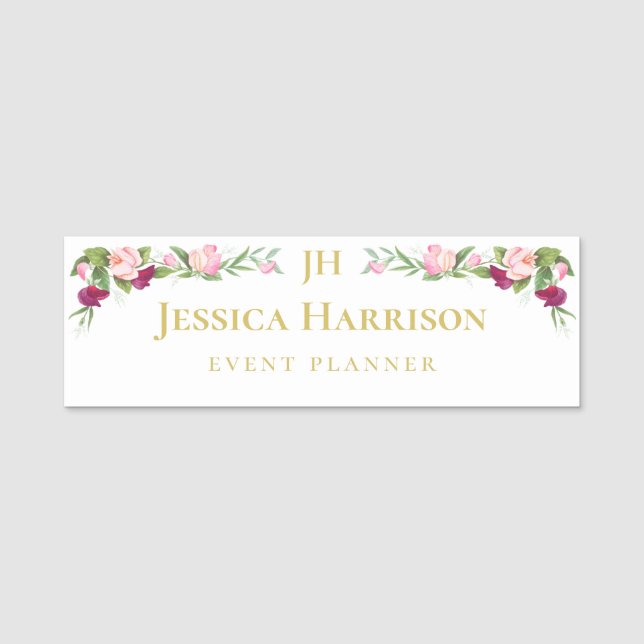 Monogram Elegant Lila Pink-Event-Planner Namensschild (Vorderseite)