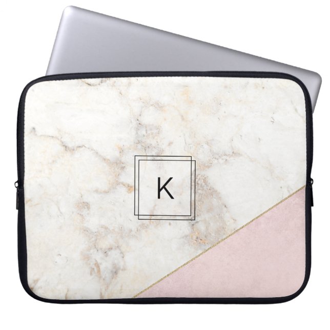 Monogram Elegant Marmor Minimalistische Rose Gold Laptopschutzhülle (Vorderseite)