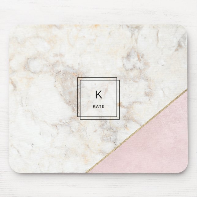Monogram Elegant Marmor Minimalistische Rose Gold Mousepad (Vorne)