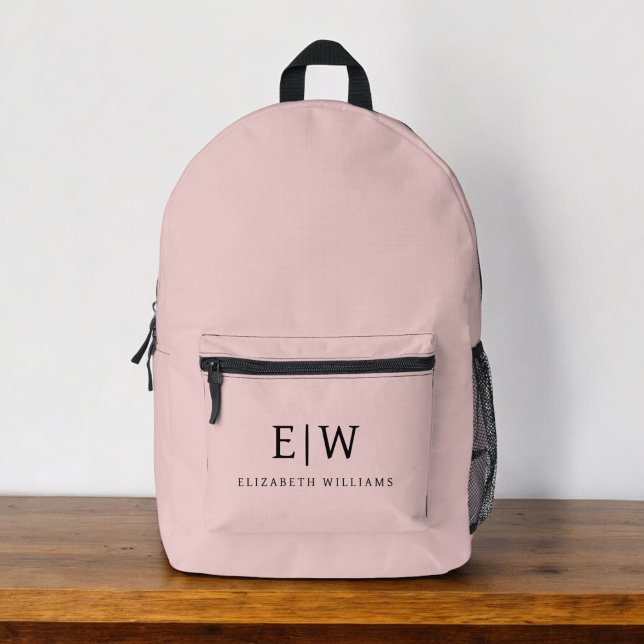 Monogram Elegant Minimal Blush Pink Bedruckter Rucksack (Von Creator hochgeladen)