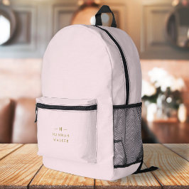 Monogram Elegant Minimal Blush Pink und Gold Bedruckter Rucksack