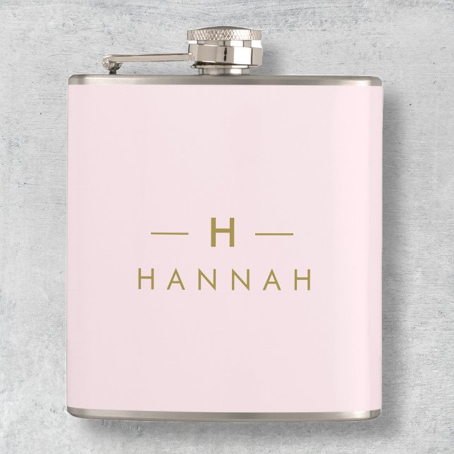 Monogram Elegant Minimal Blush Pink und Gold Flachmann (Von Creator hochgeladen)