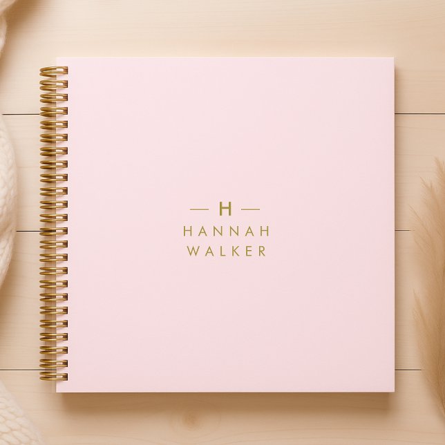 Monogram Elegant Minimal Blush Pink und Gold Notizbuch (Von Creator hochgeladen)