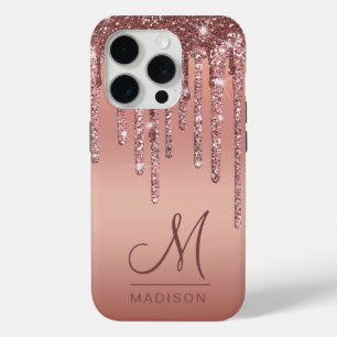 Monogram Elegant Minimal Rose Gold Glitzer Tropfen Case-Mate iPhone Hülle