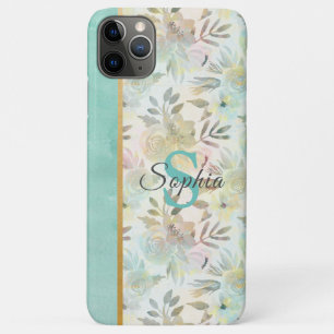 Monogram Elegant Mint Green Watercolor Floral Case-Mate iPhone Hülle