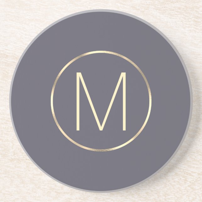 Monogram Elegant Modern Gray Gold Getränkeuntersetzer (Vorne)