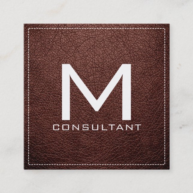 Monogram Elegant Modernes Bole Leather Quadratische Visitenkarte (Vorderseite)