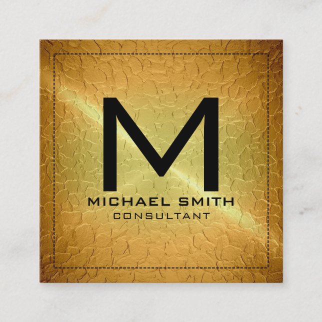Monogram Elegant Modernes Gold Metal Quadratische Visitenkarte (Vorderseite)
