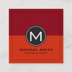 Monogram Elegant Modernes Rot und Maroon Quadratische Visitenkarte