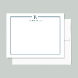 Monogram Elegant Navy Blue Border Stationery Mitteilungskarte