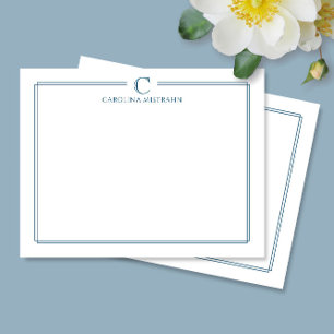 Monogram Elegant Navy Blue Border Stationery Mitteilungskarte