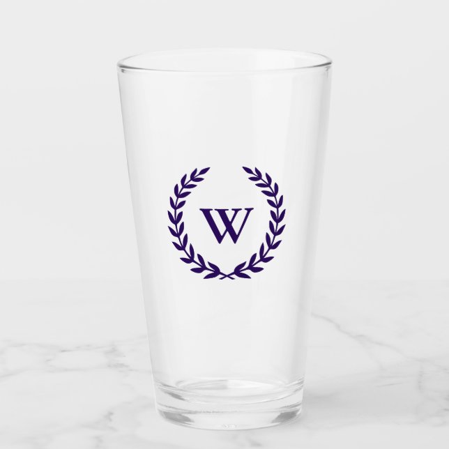 Monogram Elegant Navy Blue Classic Laurel Blätter Glas (Vorderseite)