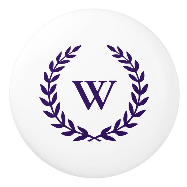Monogram Elegant Navy Blue White Keramik Knock Keramikknauf (Vorderseite)