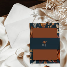 Monogram Elegant Navy Hochzeit Einladungsbanderole