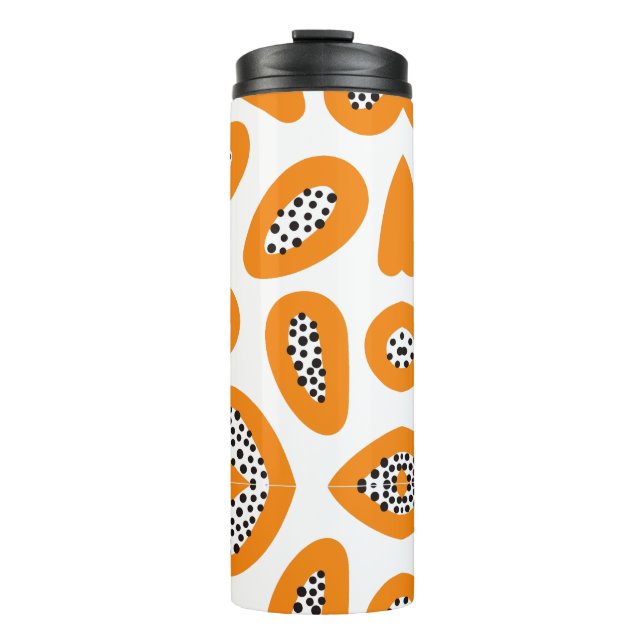 Monogram Elegant Papaya Muster Thermosbecher (Vorderseite)