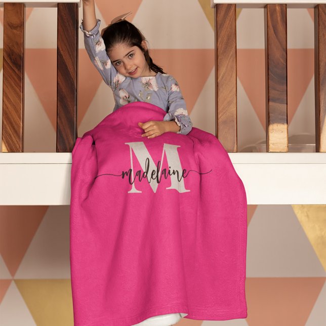 Monogram Elegant Pink Black Personal Fleecedecke (Von Creator hochgeladen)