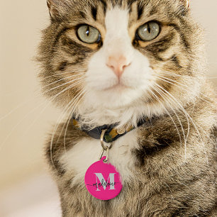 Monogram Elegant Pink Black Personal Haustiermarke