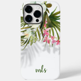 Monogram Elegant Pink Floral Tropical Palm Shadows Case-Mate iPhone 14 Pro Max Hülle