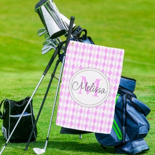 Monogram Elegant Pink Golf Argyle Diamantmuster Golfhandtuch