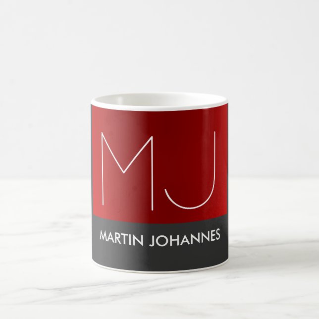 Monogram Elegant Red Gray Add Name Initials Kaffeetasse (Mittel)