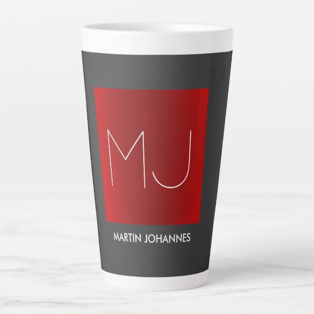 Monogram Elegant Red Gray Add Name Initials Milchtasse (Vorderseite)
