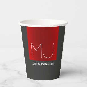 Monogram Elegant Red Gray Add Name Initials Pappbecher