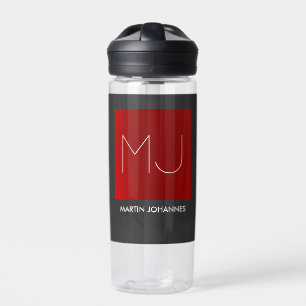 Monogram Elegant Red Gray Add Name Initials Trinkflasche