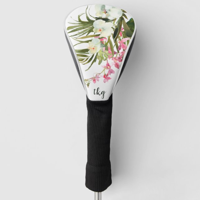 Monogram Elegant Rosa tropische Palmen Golf Headcover (Vorderseite)