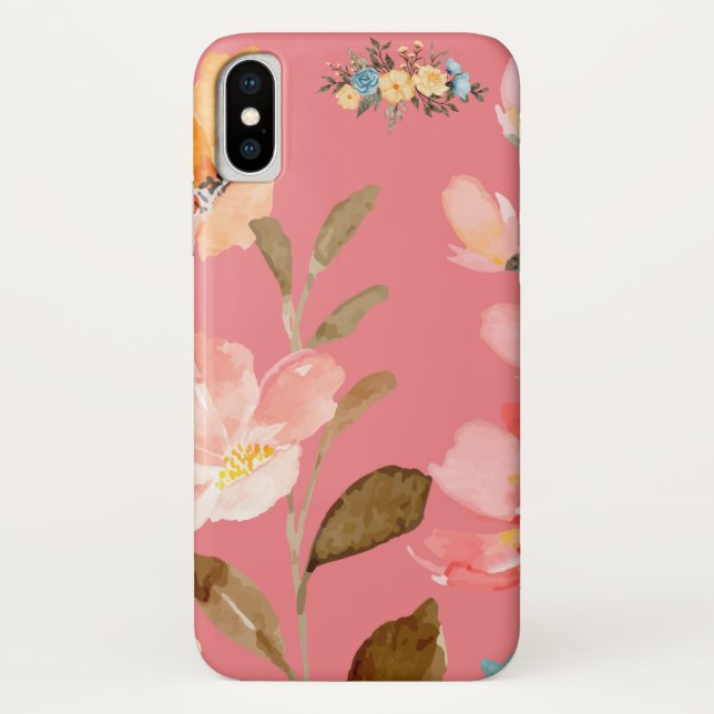  Monogram Elegant Rosa Wasserfarbe  Case-Mate iPhone Hülle (Rückseite)