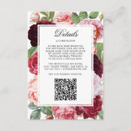 Monogram Elegant Rose Hochzeitdetails QR-Code Begleitkarte