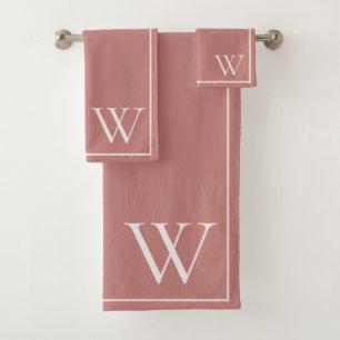 Monogram Elegant Rosy Brown Minimalistisch Stilvol Badhandtuch Set