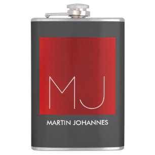 Monogram Elegant Rot Grau Namen Anfangsbuchstaben Flachmann
