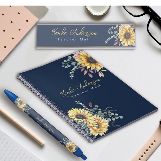 Monogram Elegant Rustic Sunflowers Math Teacher Notizblock (Von Creator hochgeladen)