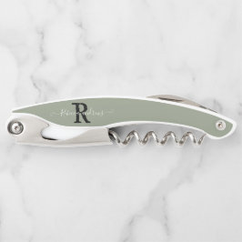 Monogram Elegant Sage Green Script Initial Name Kellnermesser