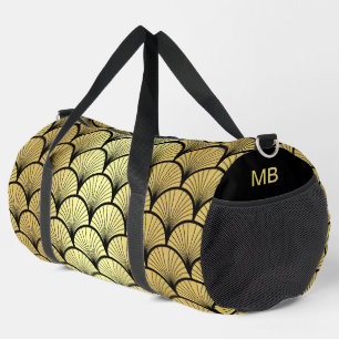 Monogram Elegant Schwarz Gold Art Deco Muster Duffle Bag