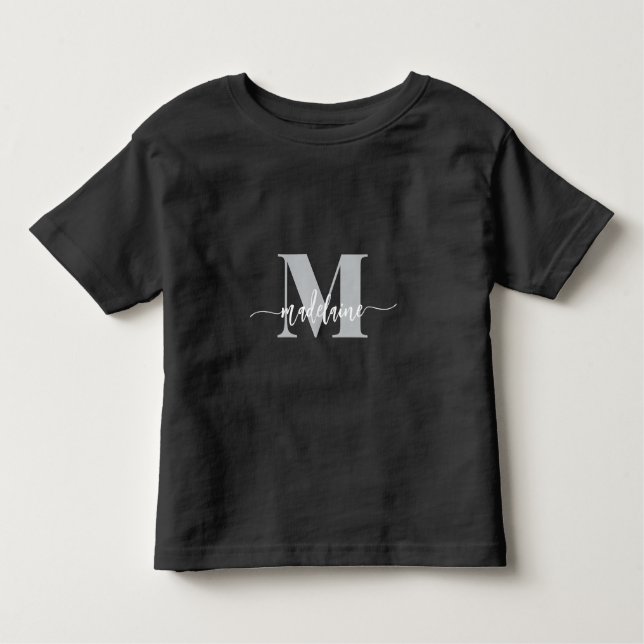 Monogram Elegant Schwarz-weiß Kleinkind T-shirt (Vorderseite)