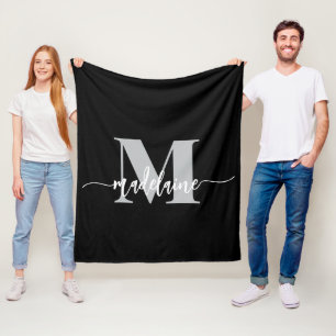 Monogram Elegant Schwarz-weiß Personal Fleecedecke