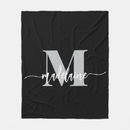 Monogram Elegant Schwarz-weiß Personal Fleecedecke