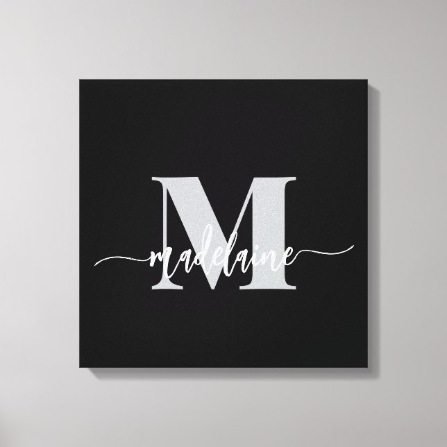 Monogram Elegant Schwarz-weiß Personal Leinwanddruck (Vorderseite)