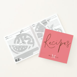 Monogram Elegant Script Coral Reecipe Book Notizbuch