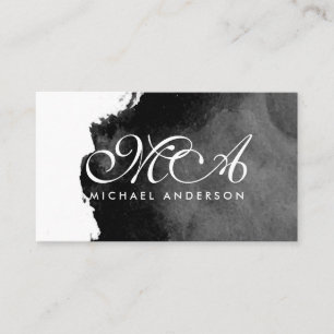 Monogram Elegant Script Ink Black Background Visitenkarte
