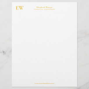 Monogram Elegant Simple Golden Yellow Briefbogen