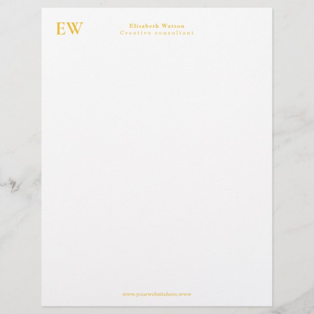 Monogram Elegant Simple Golden Yellow Briefbogen (Vorderseite)