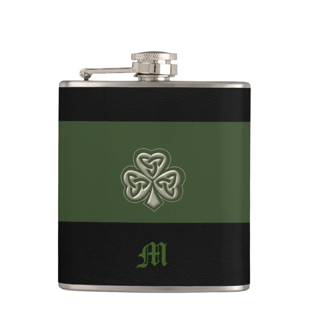 Monogram Elegant trendy Glück Irish Kleeblatt Flachmann (Vorderseite)